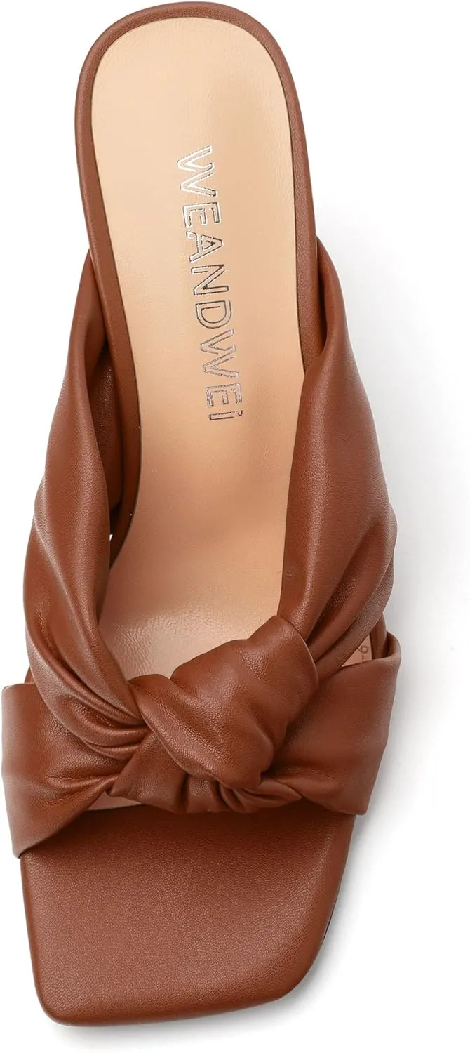 Women's High Heeled Square Toe Slip On Sandals, Puffy Knot Chunky Heel Open Toe Sandals for women, Summer Party Prom Shoes