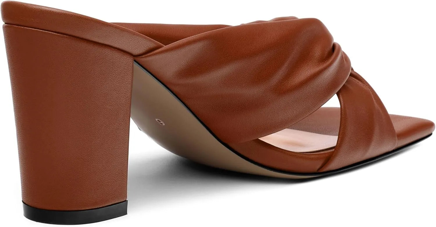 Women's High Heeled Square Toe Slip On Sandals, Puffy Knot Chunky Heel Open Toe Sandals for women, Summer Party Prom Shoes