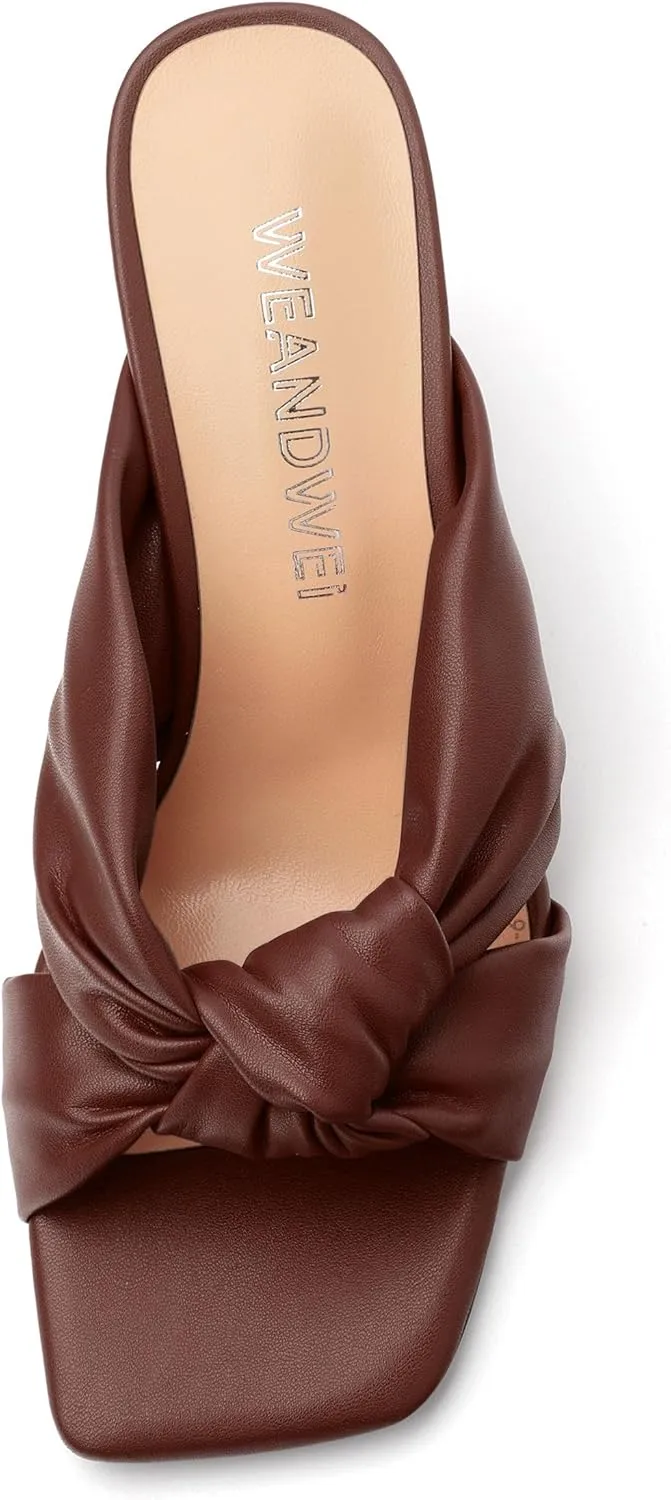 Women's High Heeled Square Toe Slip On Sandals, Puffy Knot Chunky Heel Open Toe Sandals for women, Summer Party Prom Shoes