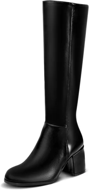 Women's Knee High Boots,Round Toe Stretchy Fashion Boots for Women, Low Block Heel Zipper Tall Boots for Wedding/Birthday Party/Date Dress