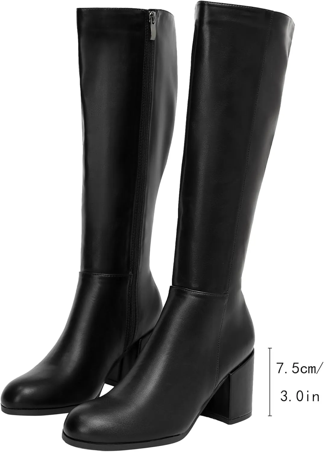 Women's Knee High Boots,Round Toe Stretchy Fashion Boots for Women, Low Block Heel Zipper Tall Boots for Wedding/Birthday Party/Date Dress
