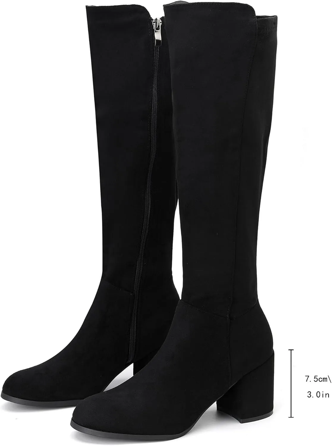 Women's Knee High Boots,Round Toe Stretchy Fashion Boots for Women, Low Block Heel Zipper Tall Boots for Wedding/Birthday Party/Date Dress