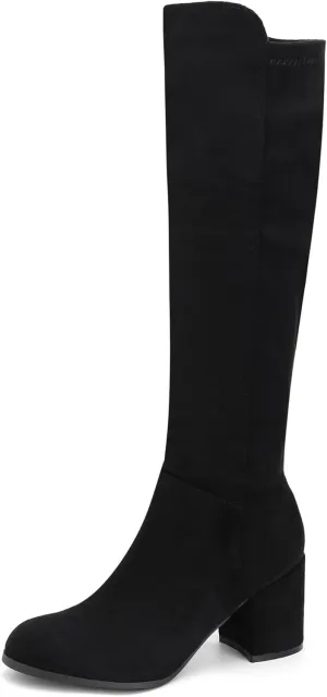 Women's Knee High Boots,Round Toe Stretchy Fashion Boots for Women, Low Block Heel Zipper Tall Boots for Wedding/Birthday Party/Date Dress