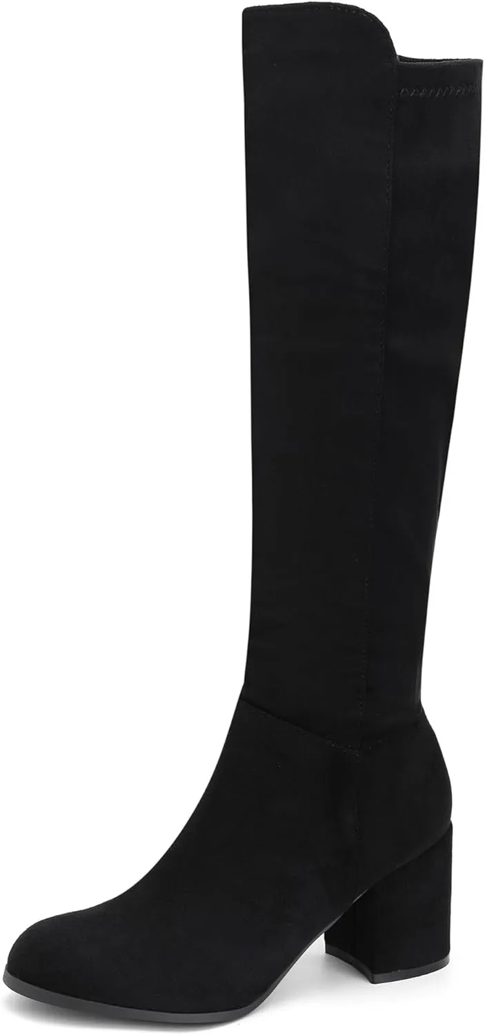 Women's Knee High Boots,Round Toe Stretchy Fashion Boots for Women, Low Block Heel Zipper Tall Boots for Wedding/Birthday Party/Date Dress