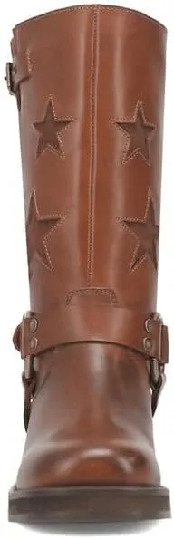 Women's Knee High Riding Boots Square Toe Chunky Block Heel Fashion Buckle Motocycle Biker Boots with Stars