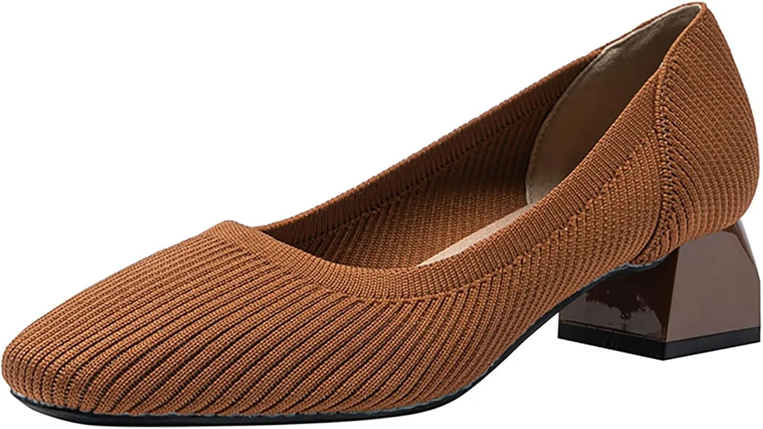 Women's Knitted Square Toe Chunky Heel Pumps,Classic Woven Low Heel Closed Toe Anti-Slip Comfortable Slip On Wedding Party Office Casual Dress Shoes