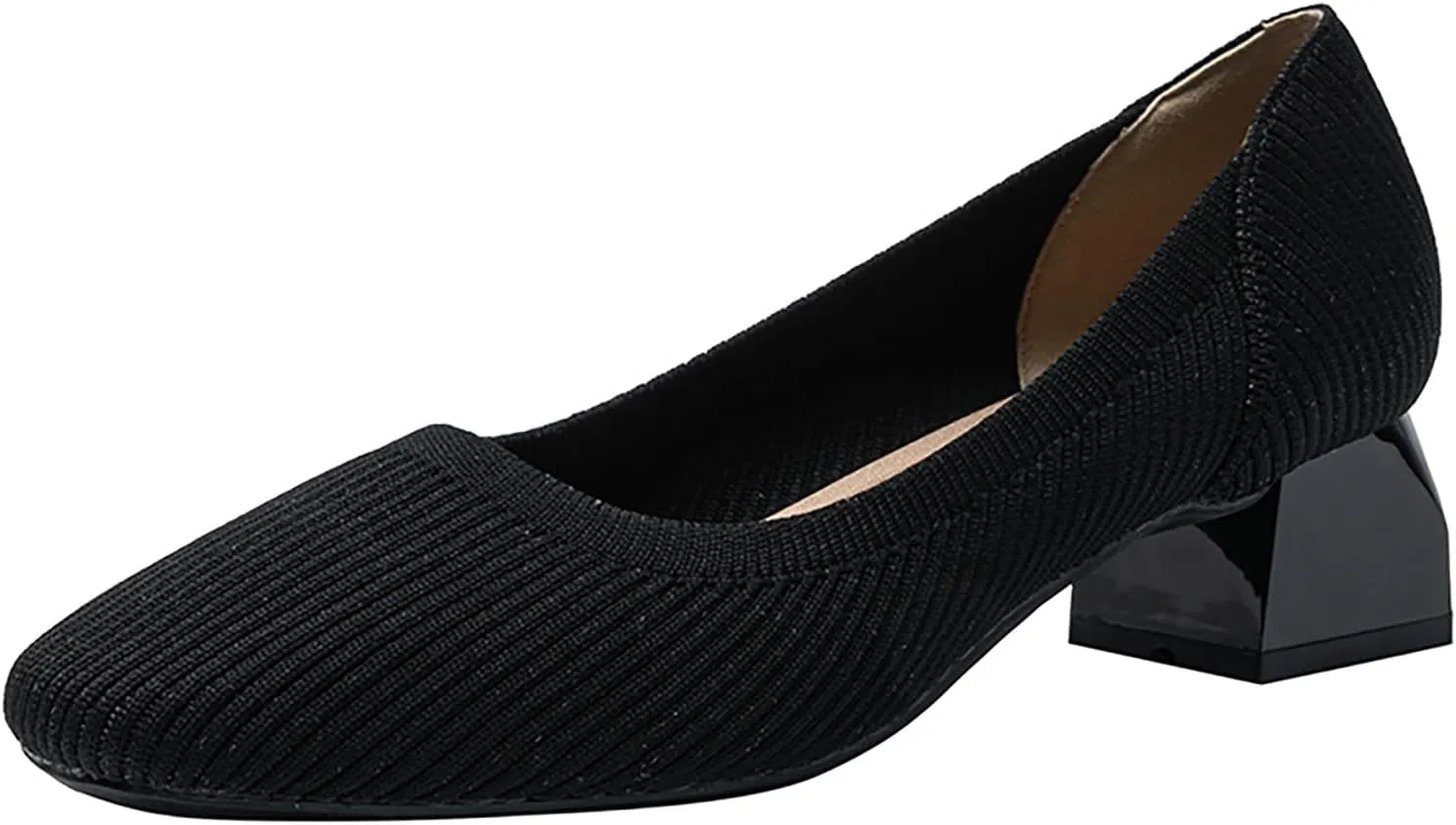 Women's Knitted Square Toe Chunky Heel Pumps,Classic Woven Low Heel Closed Toe Anti-Slip Comfortable Slip On Wedding Party Office Casual Dress Shoes