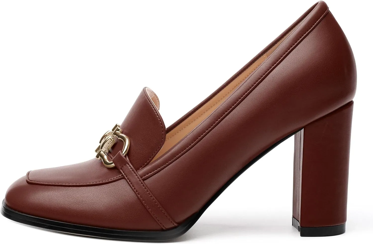 Women's Loafers - Square Toe High Heels Shoes for Women, Metal Buckle Fashion Women's Pumps Shoes for Party Dress Wedding Office