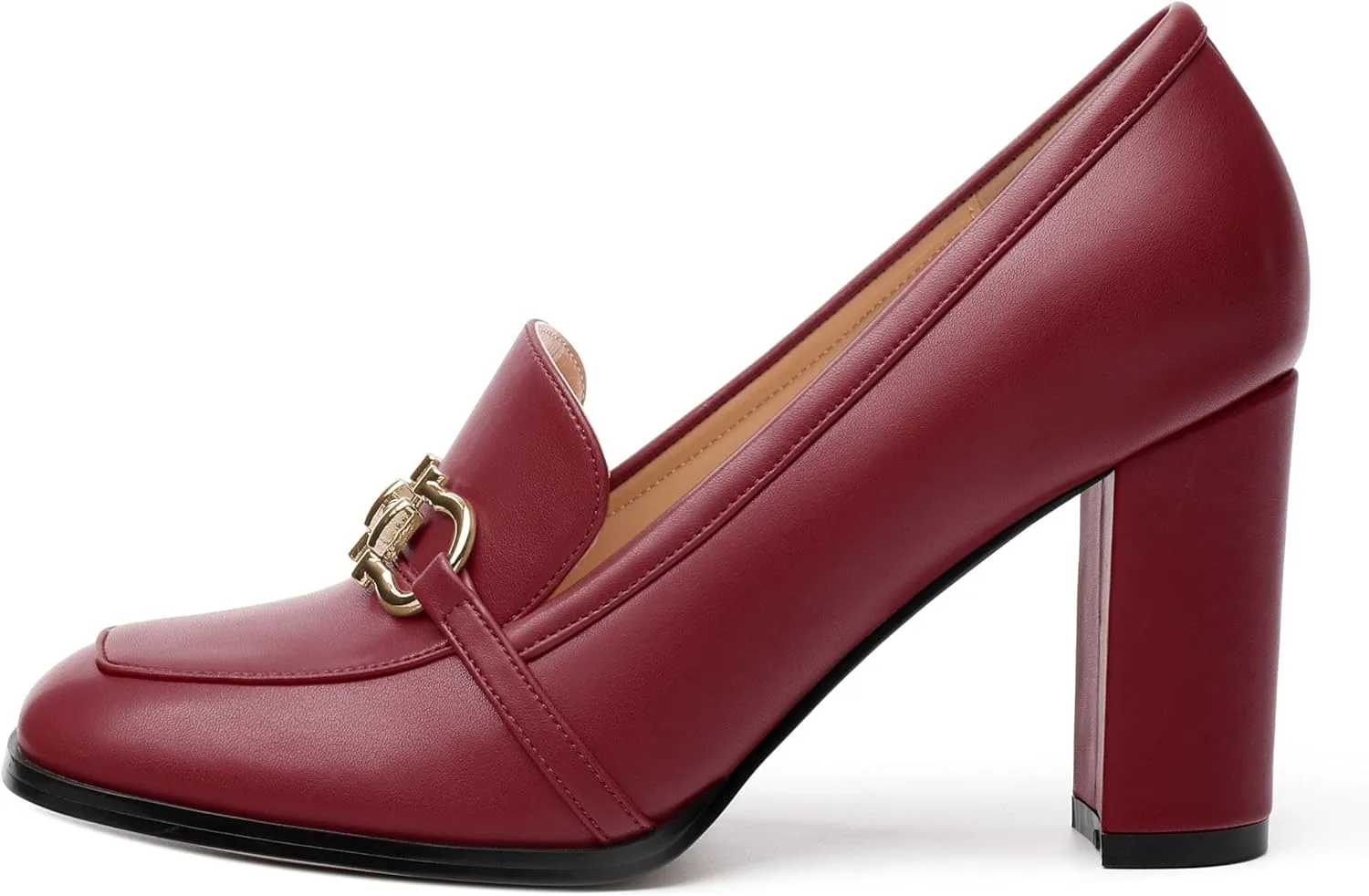 Women's Loafers - Square Toe High Heels Shoes for Women, Metal Buckle Fashion Women's Pumps Shoes for Party Dress Wedding Office
