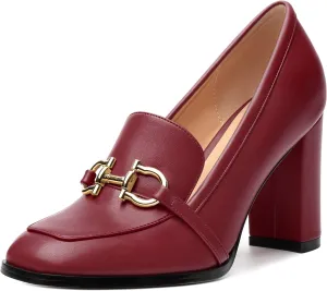 Women's Loafers - Square Toe High Heels Shoes for Women, Metal Buckle Fashion Women's Pumps Shoes for Party Dress Wedding Office