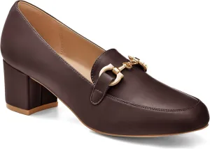 Women's Low Block Heel Pumps Slip On Chain Chunky Heel Closed Square Toe Comfortable Patent Leather Loafers Casual Dressy Business Office Work Shoes