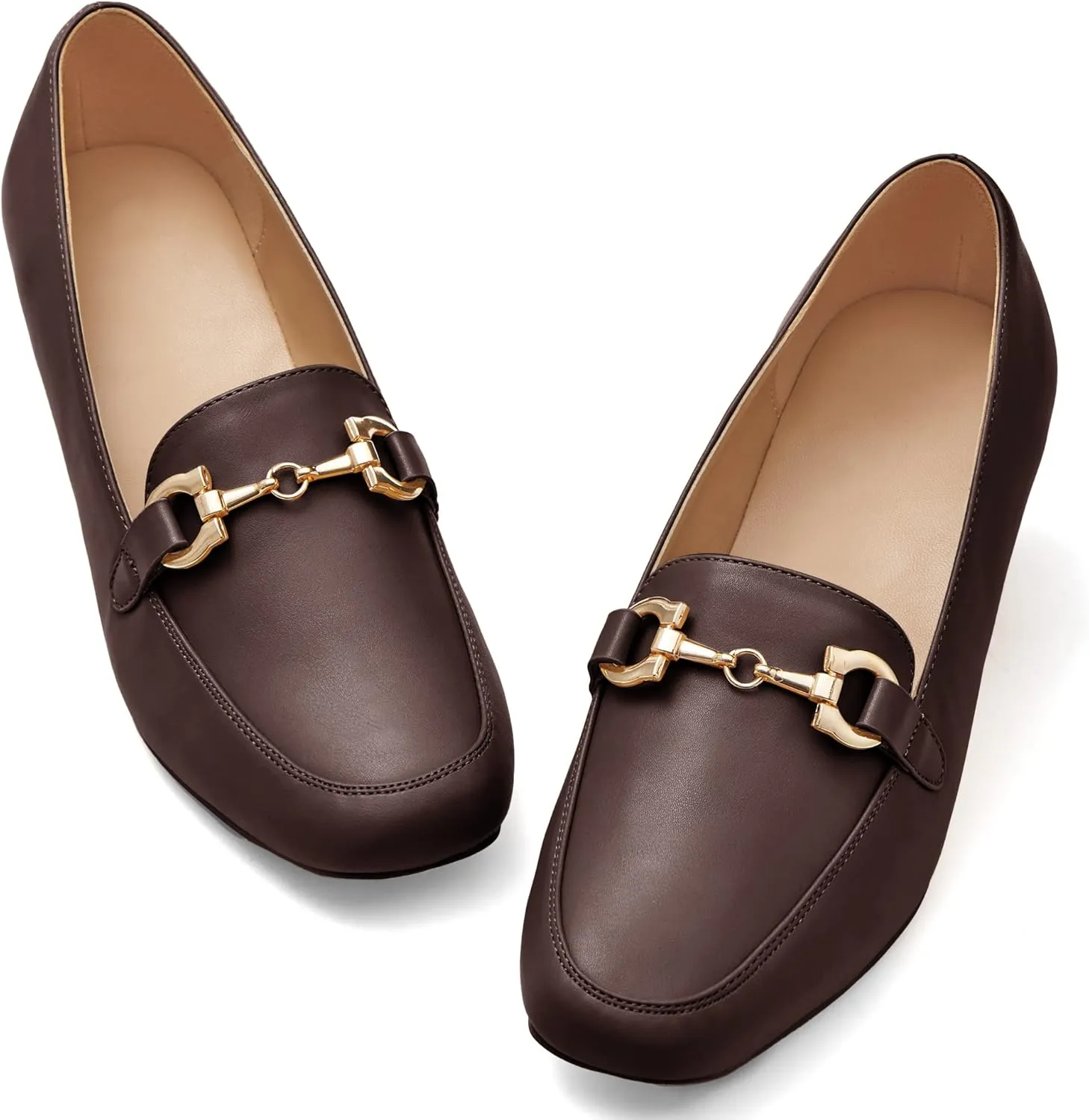 Women's Low Block Heel Pumps Slip On Chain Chunky Heel Closed Square Toe Comfortable Patent Leather Loafers Casual Dressy Business Office Work Shoes