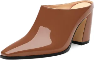 Womens Mules, Closed Square Toe Chunky Heel Mules, High Block Heel Backless Loafers Shoes, Slip On Mules for Women Dress Party Shoes 3.35 Inch