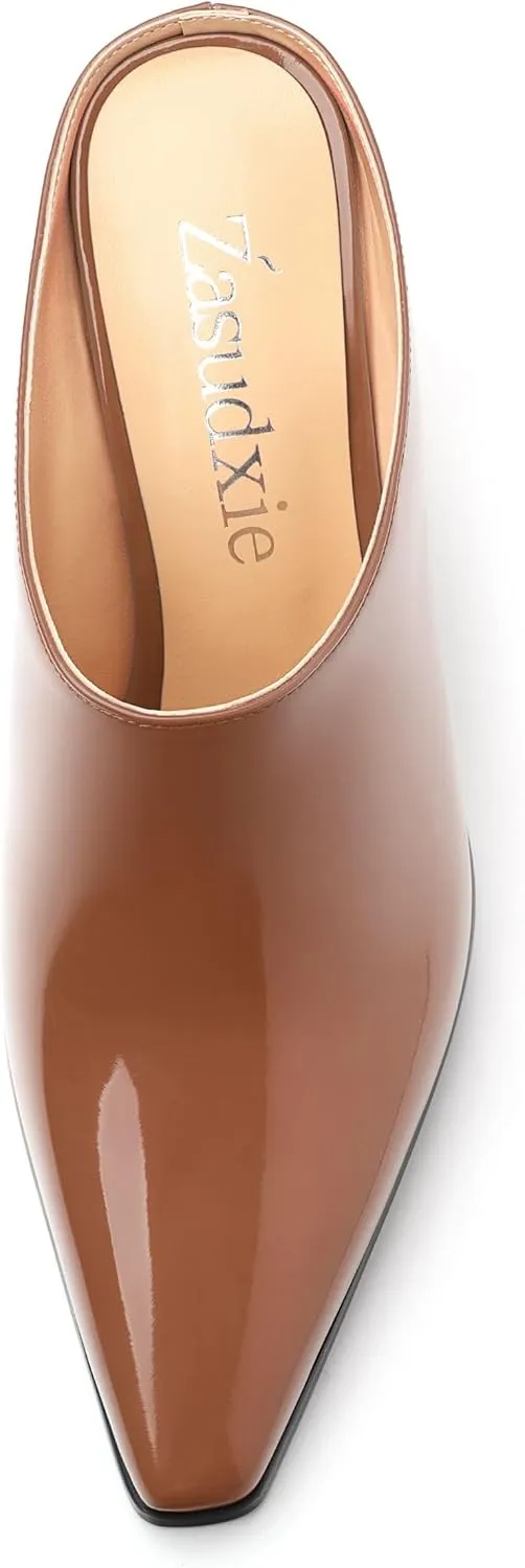Womens Mules, Closed Square Toe Chunky Heel Mules, High Block Heel Backless Loafers Shoes, Slip On Mules for Women Dress Party Shoes 3.35 Inch