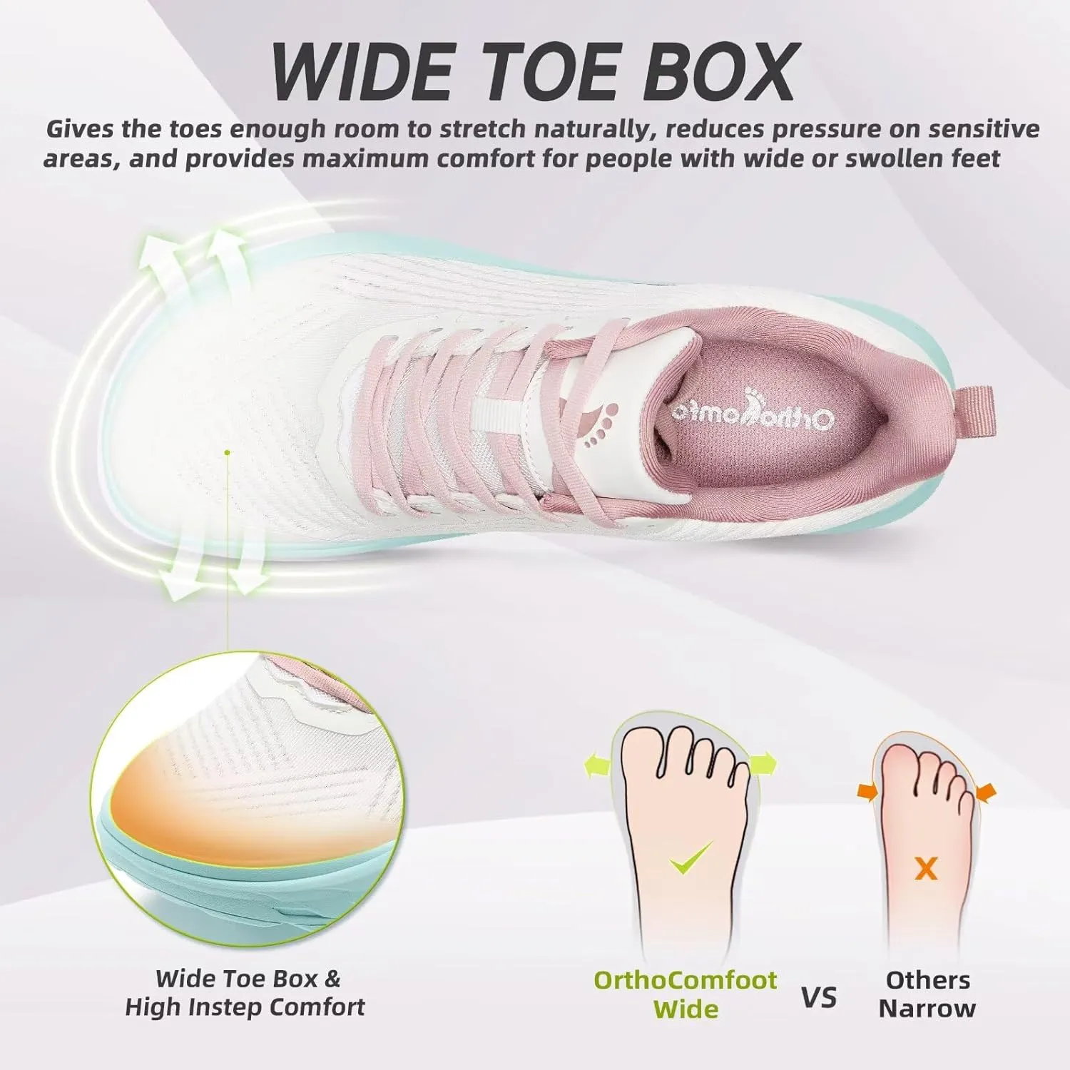 Women's Orthopedic Diabetic Wide Running Shoes: Comfortable Casual Arch Support Plantar Fasciitis Fashion Sneakers, High Arch Work Tennis Walking Shoes for Foot and Heel Pain Relief
