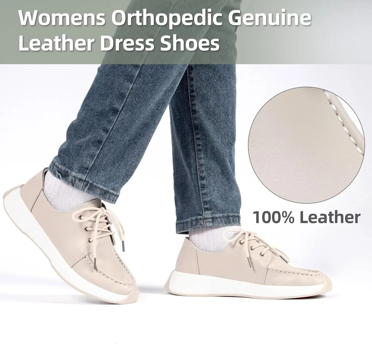 Women's Orthopedic Leather Dress Walking Shoes: Casual Sneakers with Arch Support for Plantar Fasciitis, Comfortable Supportive Shoes with Orthotic Insoles for Foot and Heel Pain