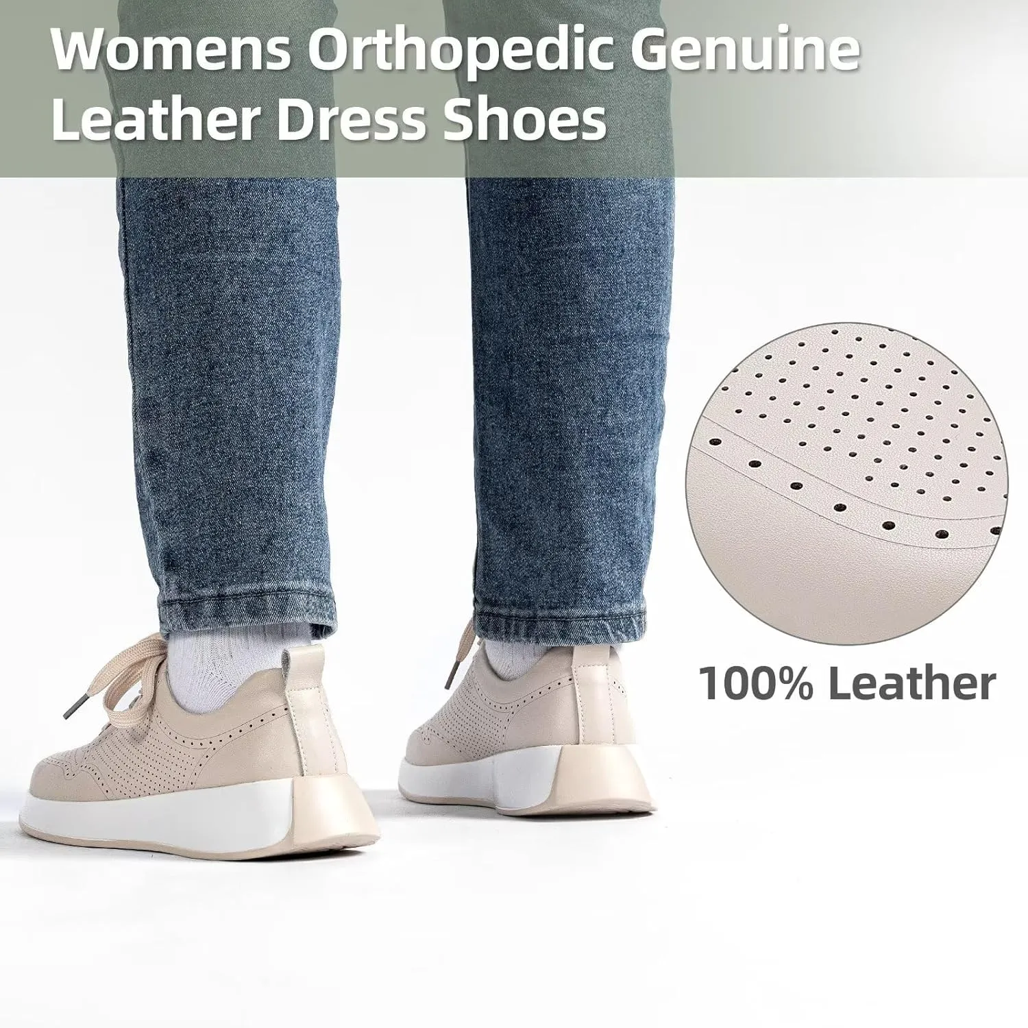 Women's Orthopedic Leather Dress Walking Shoes: Comfortable Shoes with Arch Support for Plantar Fasciitis, Casual Flat Feet Supportive Fashion Sneakers for Foot and Heel Pain Relief