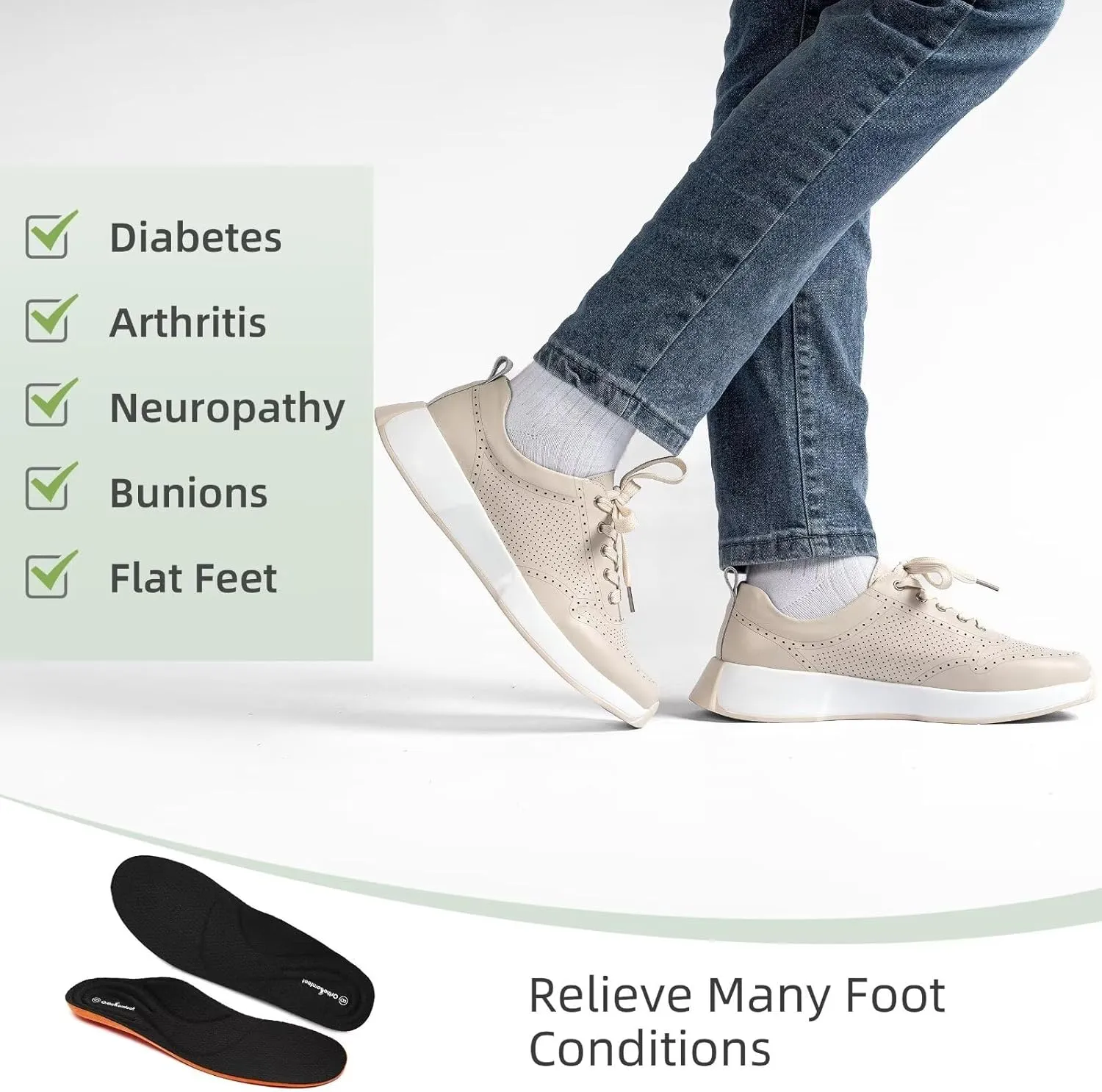 Women's Orthopedic Leather Dress Walking Shoes: Comfortable Shoes with Arch Support for Plantar Fasciitis, Casual Flat Feet Supportive Fashion Sneakers for Foot and Heel Pain Relief