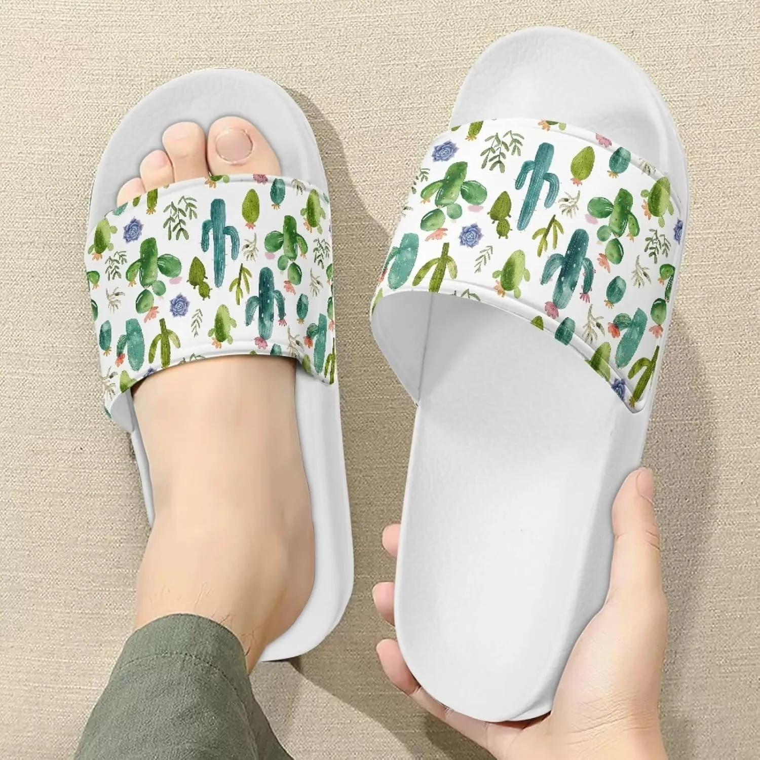 Womens Pillow House Comfy Slide Sandals Open Toe White Flat Shoes Leather Slip On Sandals Quick Drying Slippers Pain Relief Footwear Easy to Clean