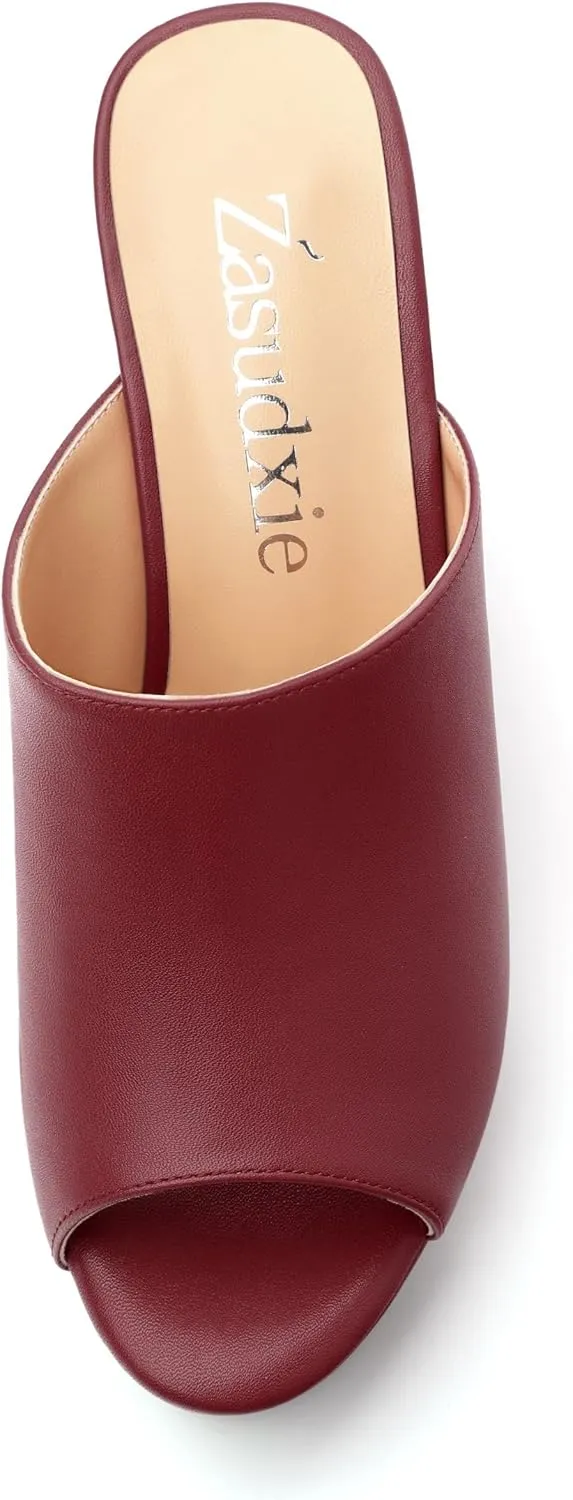 Women's Platform Heels Wedge Sandals Open Toe Slip on High Heels Comfortable Matte Mules Heeled Sandals Dressy Pumps Shoes