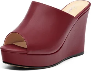 Women's Platform Heels Wedge Sandals Open Toe Slip on High Heels Comfortable Matte Mules Heeled Sandals Dressy Pumps Shoes