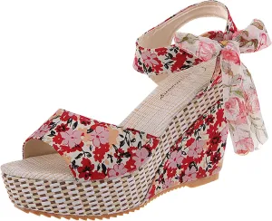 Women's Printed Wedge Sandals, Fashion Platform Cross Ankle Strap Bow Open Toe Summer High Heel Casual Sandals