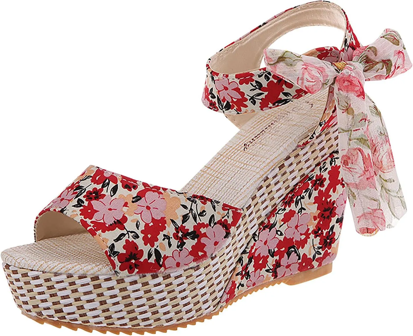 Women's Printed Wedge Sandals, Fashion Platform Cross Ankle Strap Bow Open Toe Summer High Heel Casual Sandals