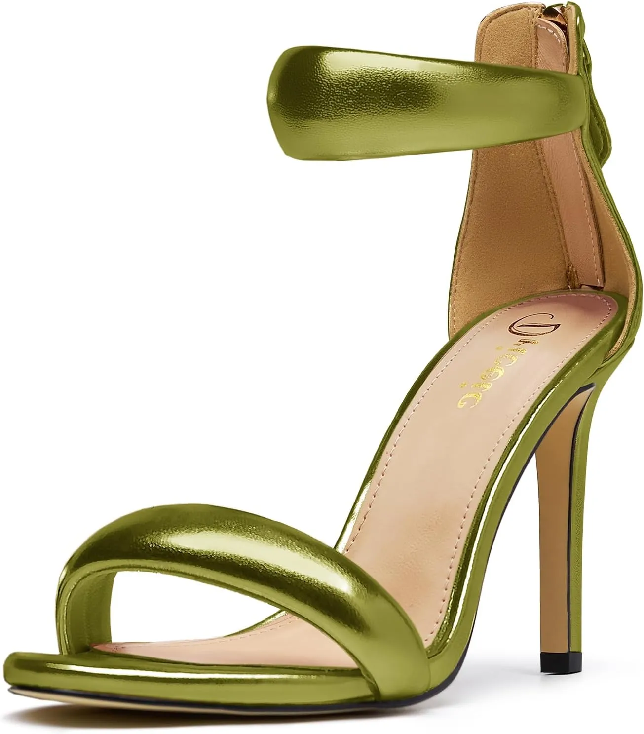 Women's Pump Open Toe Heel Sandals Back Zipper Round Ankle Strappy Stiletto Heels Sparkle Glitter Metallic Party Sexy Wedding Dressy Shoes