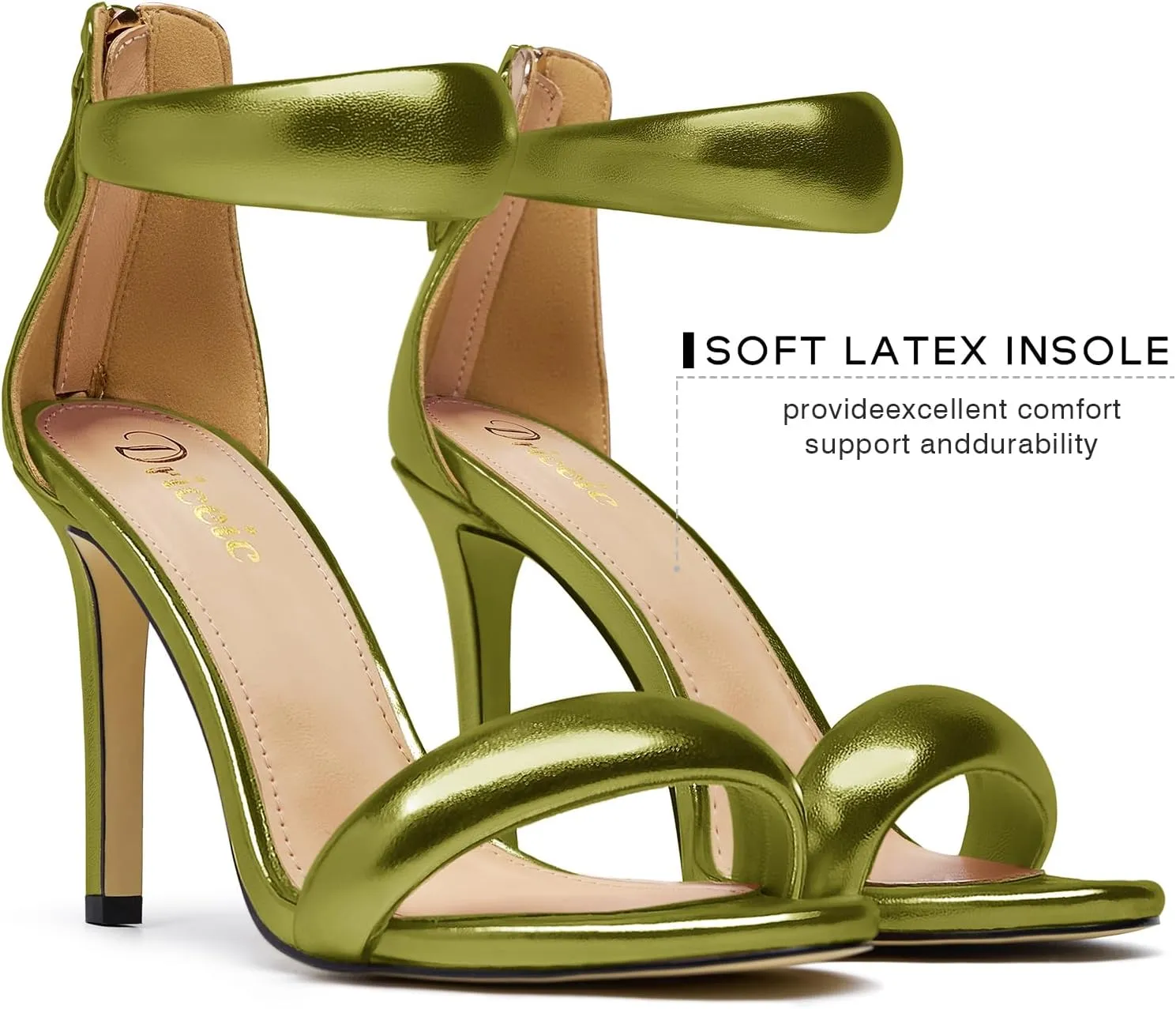 Women's Pump Open Toe Heel Sandals Back Zipper Round Ankle Strappy Stiletto Heels Sparkle Glitter Metallic Party Sexy Wedding Dressy Shoes