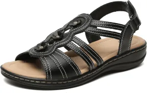 Womens Sandals Flats Comfort Leather Walking Orthopedic Sandals Casual Summer Shoes with Arch Support for Dressy Beach Hiking Vacation Camping Travel Pool Shopping Dating Water sports