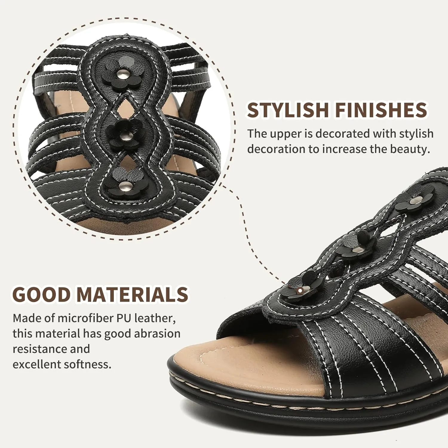 Womens Sandals Flats Comfort Leather Walking Orthopedic Sandals Casual Summer Shoes with Arch Support for Dressy Beach Hiking Vacation Camping Travel Pool Shopping Dating Water sports