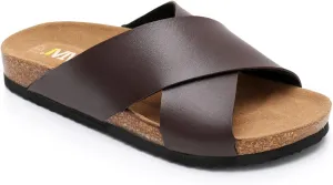 Women's Slide Sandals with Cork Footbed & Cow Suede Insole Adjustable X-Band Straps Secure Fit Open Toe Beach Shoes Lightweight Comfort Summer Sandals
