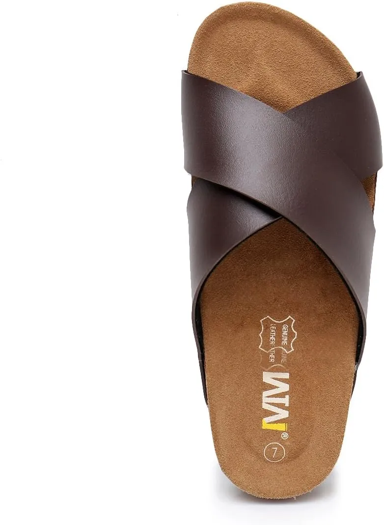 Women's Slide Sandals with Cork Footbed & Cow Suede Insole Adjustable X-Band Straps Secure Fit Open Toe Beach Shoes Lightweight Comfort Summer Sandals