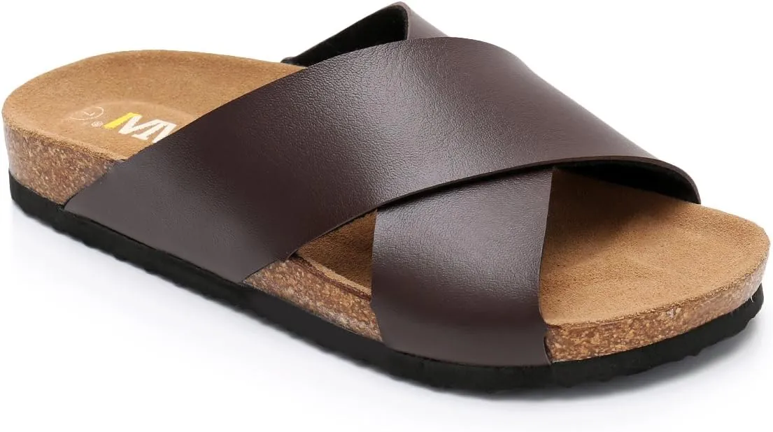 Women's Slide Sandals with Cork Footbed & Cow Suede Insole Adjustable X-Band Straps Secure Fit Open Toe Beach Shoes Lightweight Comfort Summer Sandals