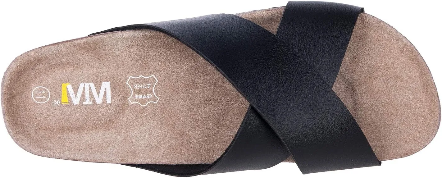 Women's Slide Sandals with Cork Footbed & Cow Suede Insole Adjustable X-Band Straps Secure Fit Open Toe Beach Shoes Lightweight Comfort Summer Sandals