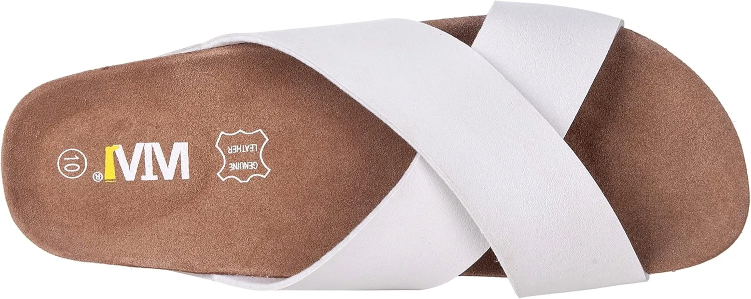 Women's Slide Sandals with Cork Footbed & Cow Suede Insole Adjustable X-Band Straps Secure Fit Open Toe Beach Shoes Lightweight Comfort Summer Sandals