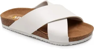 Women's Slide Sandals with Cork Footbed & Cow Suede Insole Adjustable X-Band Straps Secure Fit Open Toe Beach Shoes Lightweight Comfort Summer Sandals
