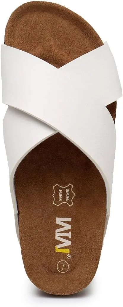 Women's Slide Sandals with Cork Footbed & Cow Suede Insole Adjustable X-Band Straps Secure Fit Open Toe Beach Shoes Lightweight Comfort Summer Sandals