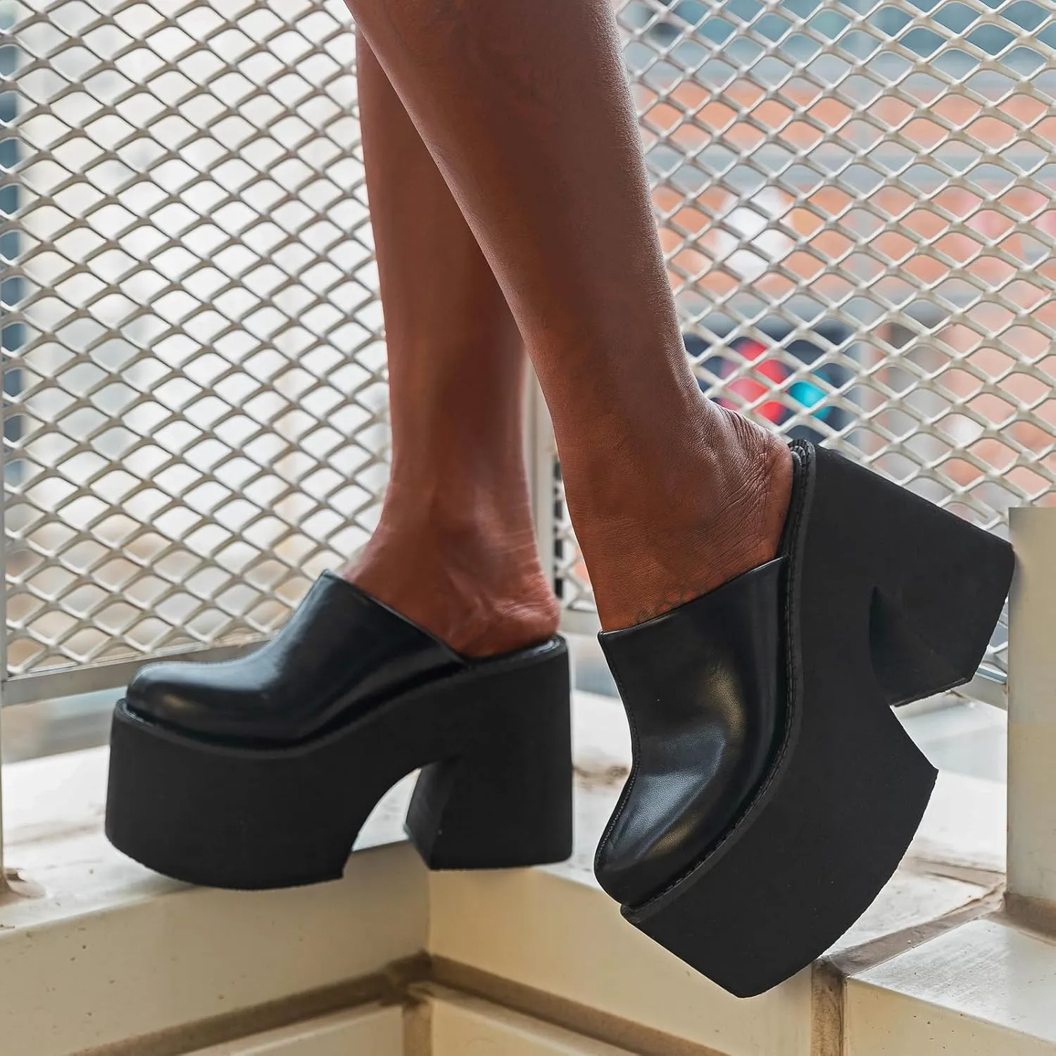 Women's Slip on Platform Mules, Closed Toe Slide Sandals, Chunky High Heel Slipper Mule Shoes