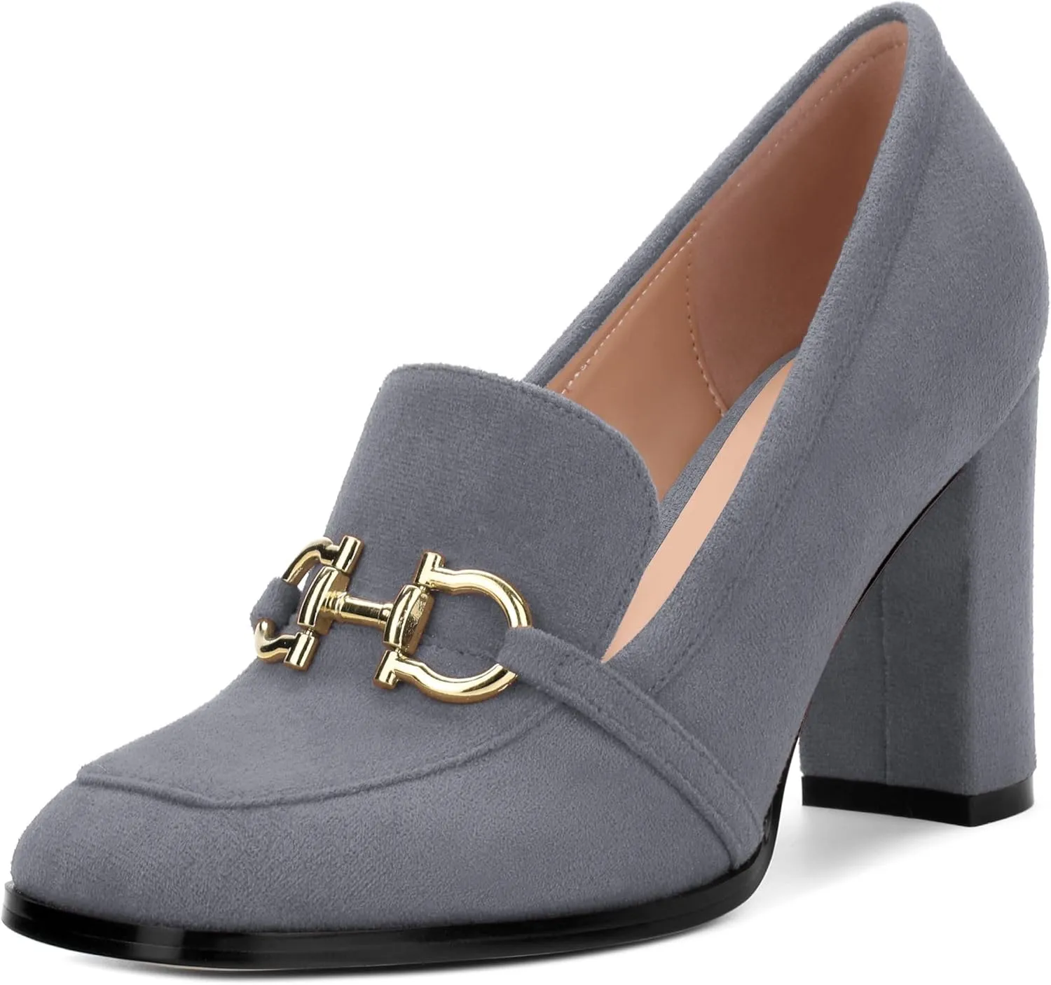 Women's Square Toe High Heeled Loafers, Fashion Chunky Heel Pumps for Women, Casual Party Work Shoes