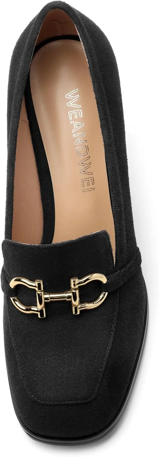 Women's Square Toe High Heeled Loafers, Fashion Chunky Heel Pumps for Women, Casual Party Work Shoes