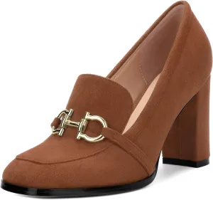 Women's Square Toe High Heeled Loafers, Fashion Chunky Heel Pumps for Women, Casual Party Work Shoes