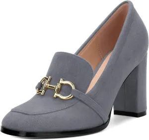 Women's Square Toe High Heeled Loafers, Fashion Chunky Heel Pumps for Women, Casual Party Work Shoes