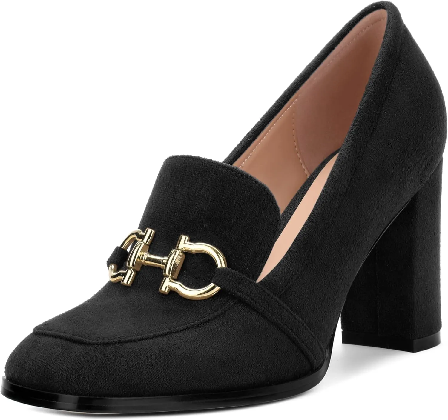Women's Square Toe High Heeled Loafers, Fashion Chunky Heel Pumps for Women, Casual Party Work Shoes