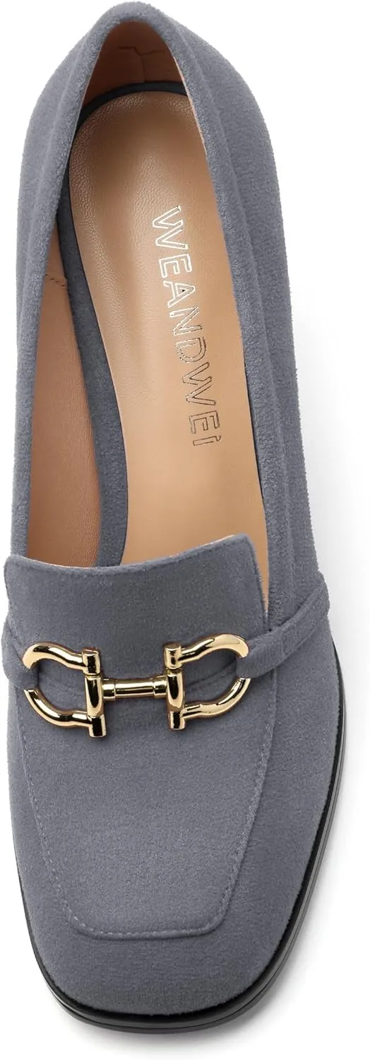 Women's Square Toe High Heeled Loafers, Fashion Chunky Heel Pumps for Women, Casual Party Work Shoes