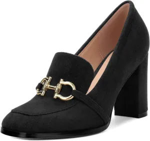 Women's Square Toe High Heeled Loafers, Fashion Chunky Heel Pumps for Women, Casual Party Work Shoes