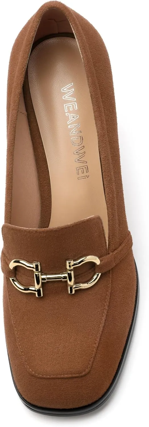 Women's Square Toe High Heeled Loafers, Fashion Chunky Heel Pumps for Women, Casual Party Work Shoes