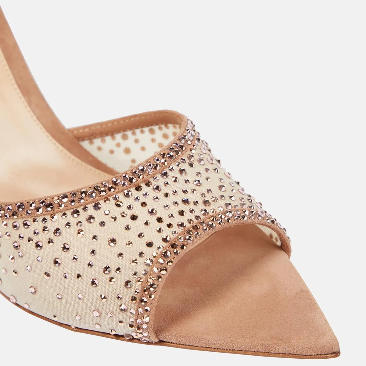 Womens Stiletto Heel Rhinestone Mesh Mules Slip On Pointed Toe Crystal Slides Slippers
