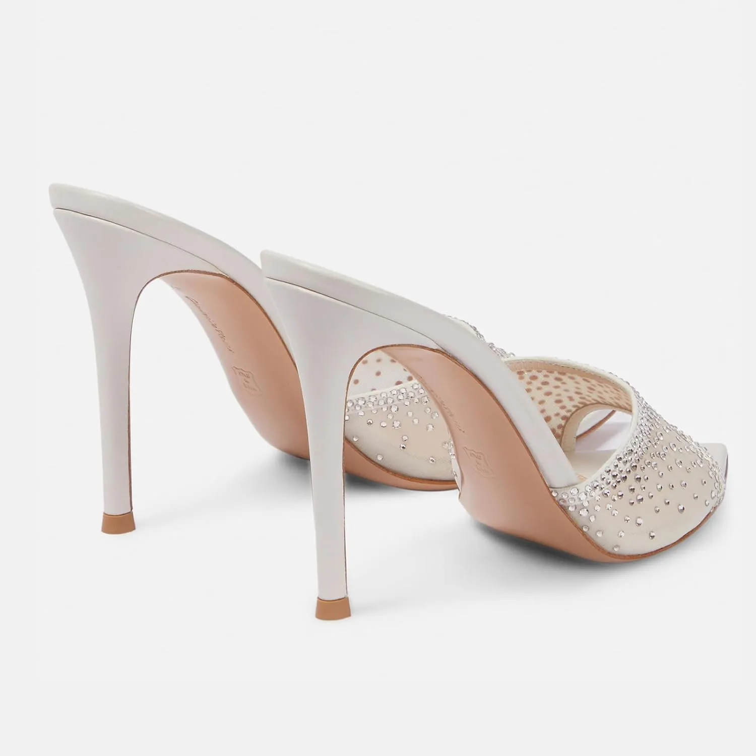Womens Stiletto Heel Rhinestone Mesh Mules Slip On Pointed Toe Crystal Slides Slippers