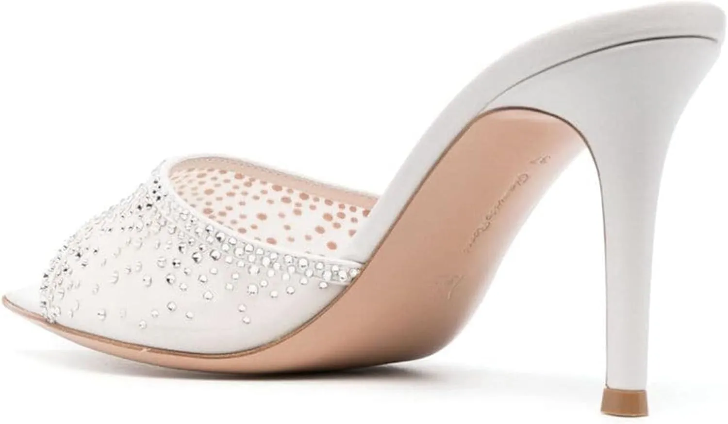 Womens Stiletto Heel Rhinestone Mesh Mules Slip On Pointed Toe Crystal Slides Slippers